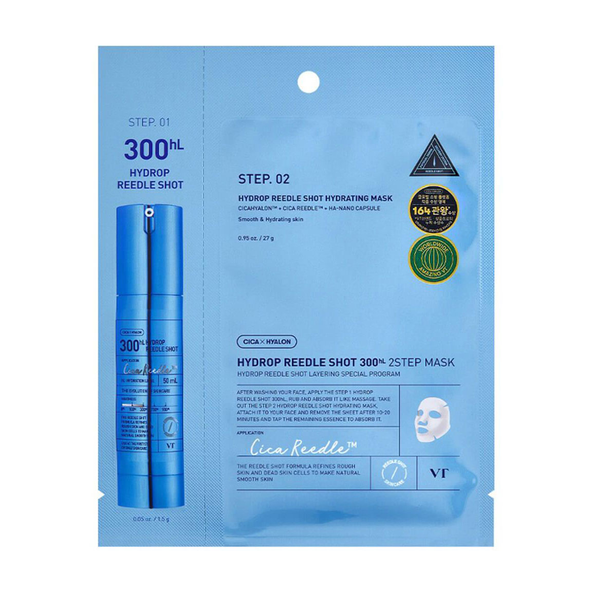 Двоетапна зволожувальна гідрогелева маска для обличчя VT Cosmetics Hydrop Reedle Shot 300hL 2-Step Mask, 28.5 г